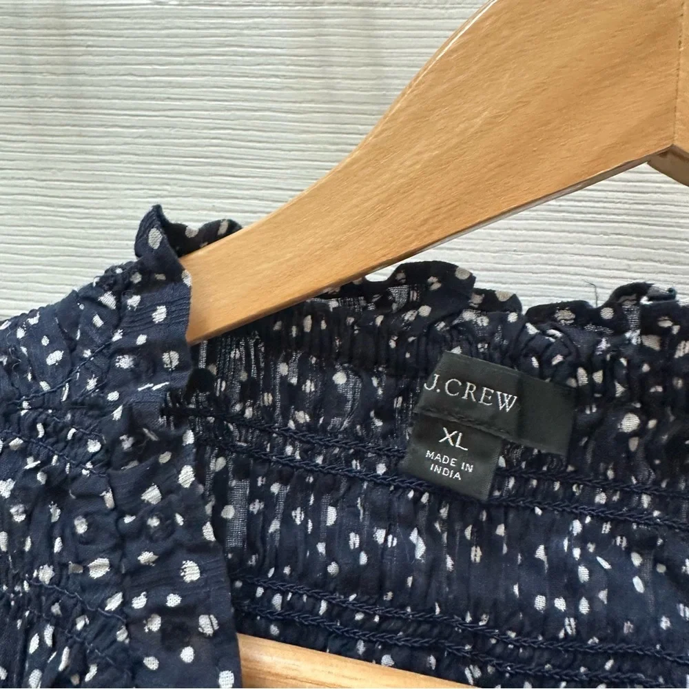 J. Crew Navy White Speckled Blouse Smocked top XL - Picture 3 of 11